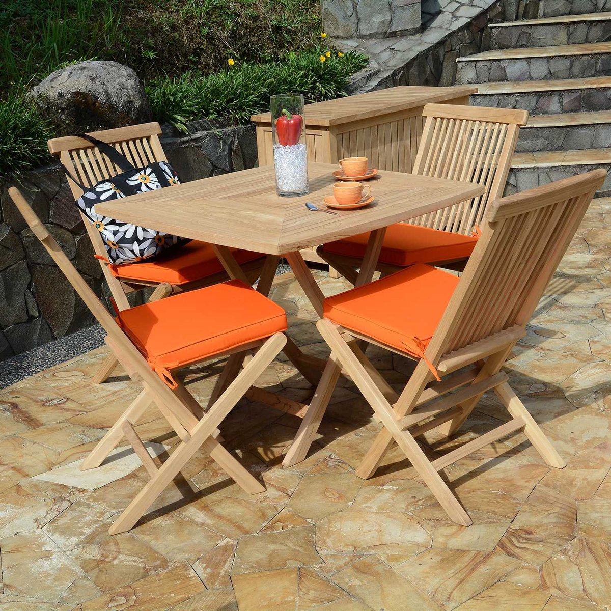 Salon de jardin en teck massif Paolo, 4 places naturel, TECK ATTITUDE