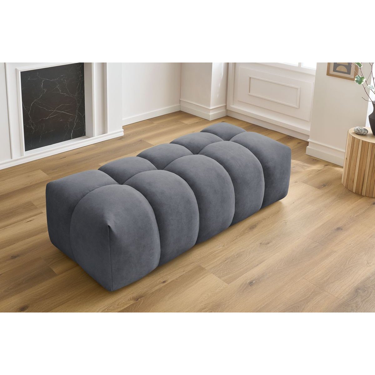 Pouf velours, MONT-BLANC gris foncé, BOBOCHIC