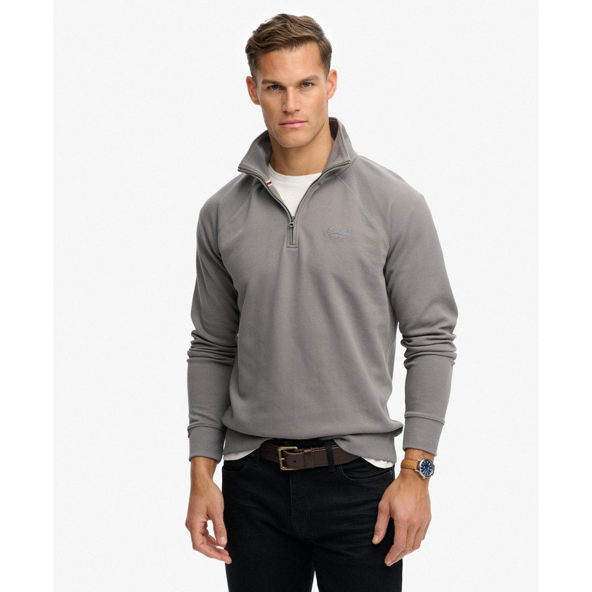 Pull Henley Raglan Logo Essential gris manor house, SUPERDRY