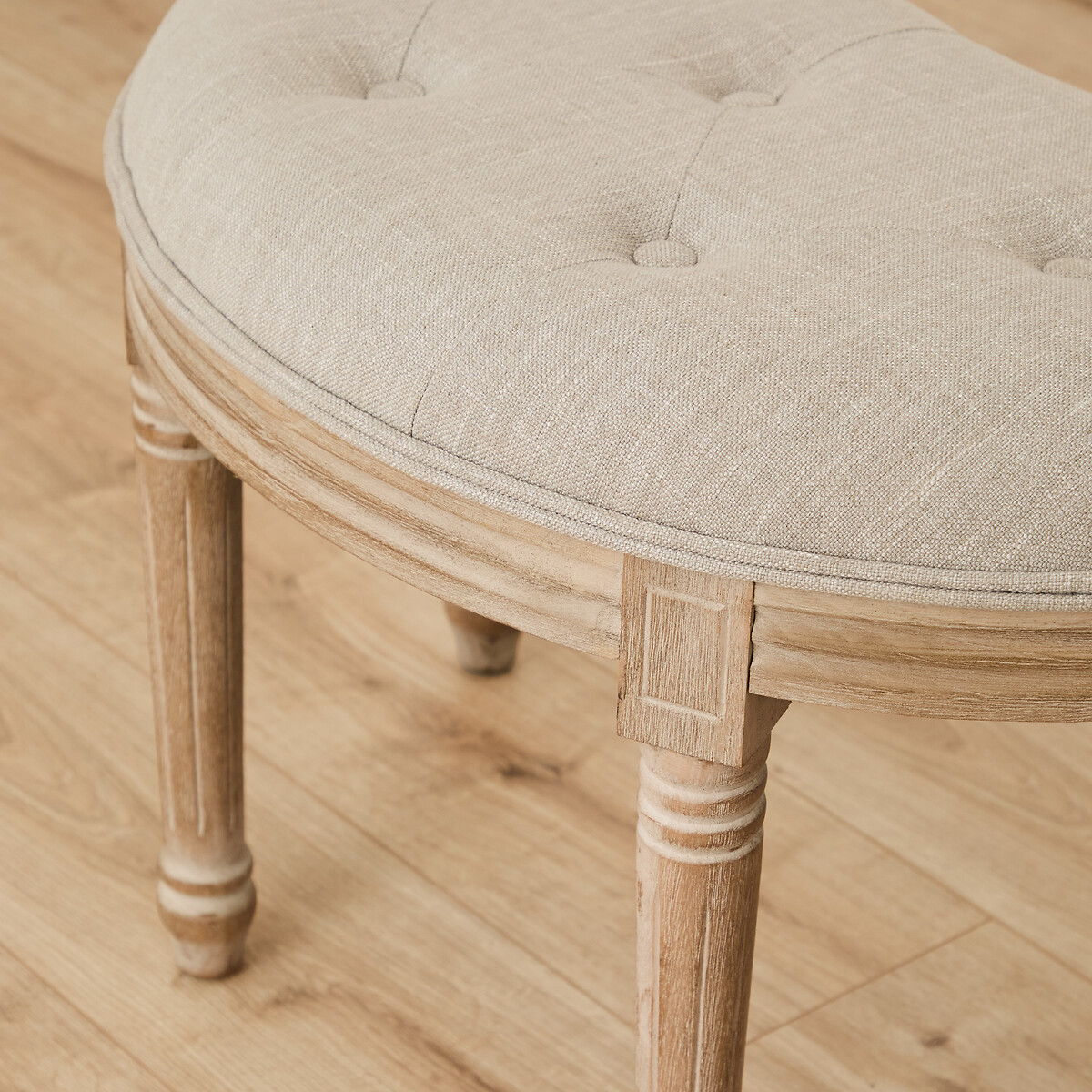Claudette French-Vintage Linen Curved Footstool linen, VOYAGE MAISON