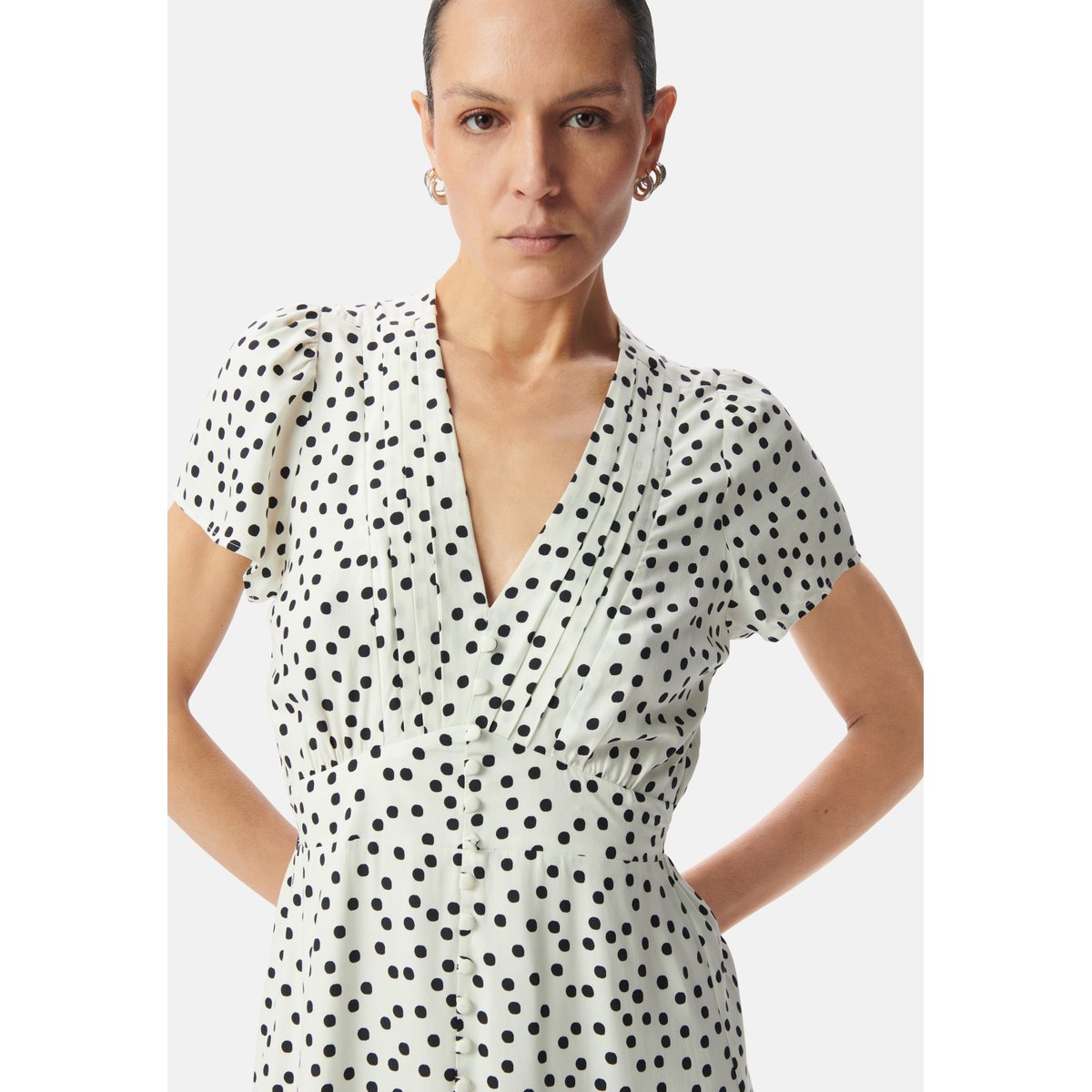 Robe courte imprimé pois blanc cassé, IKKS