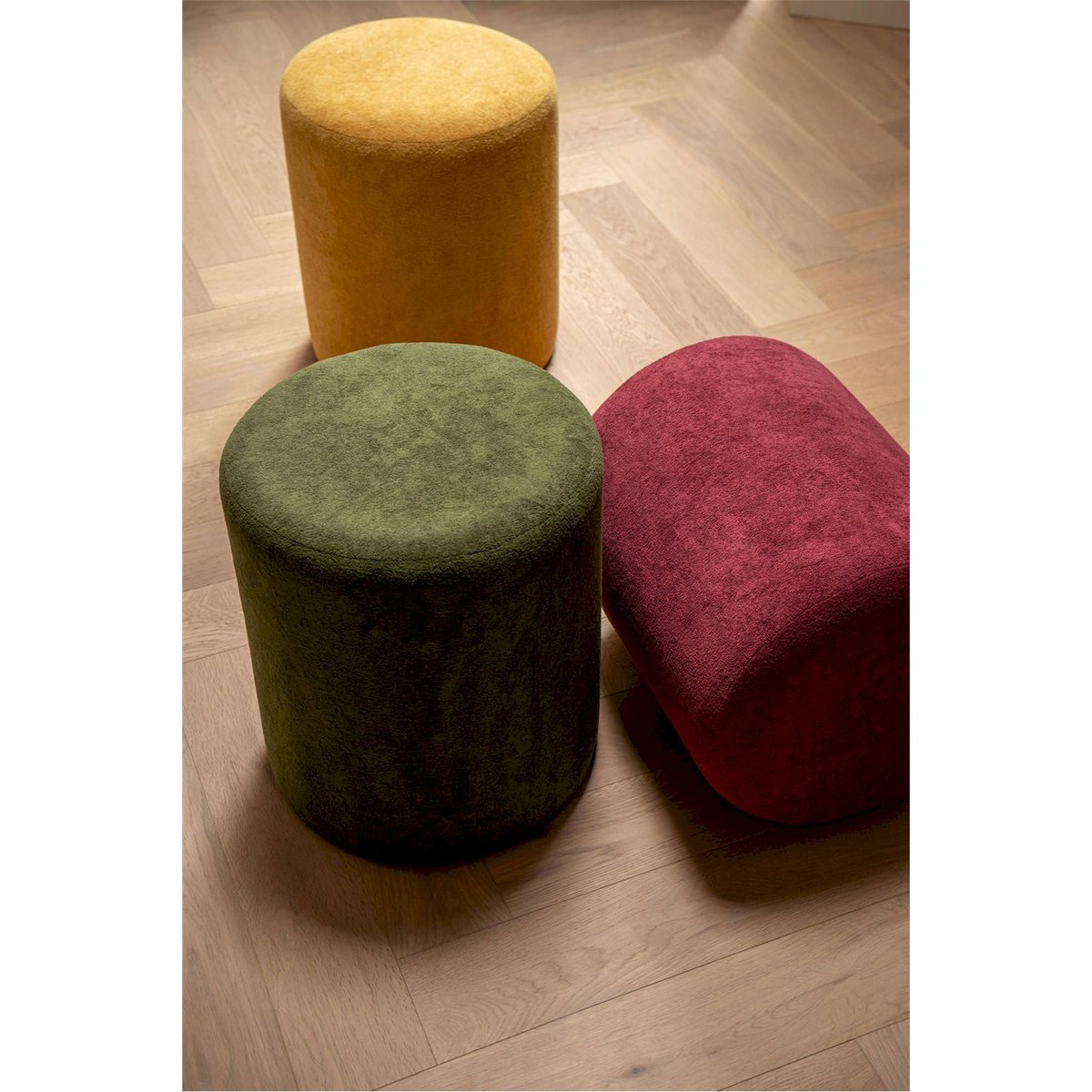 Pouf rond en tissu bordeaux, RECOLLECTION