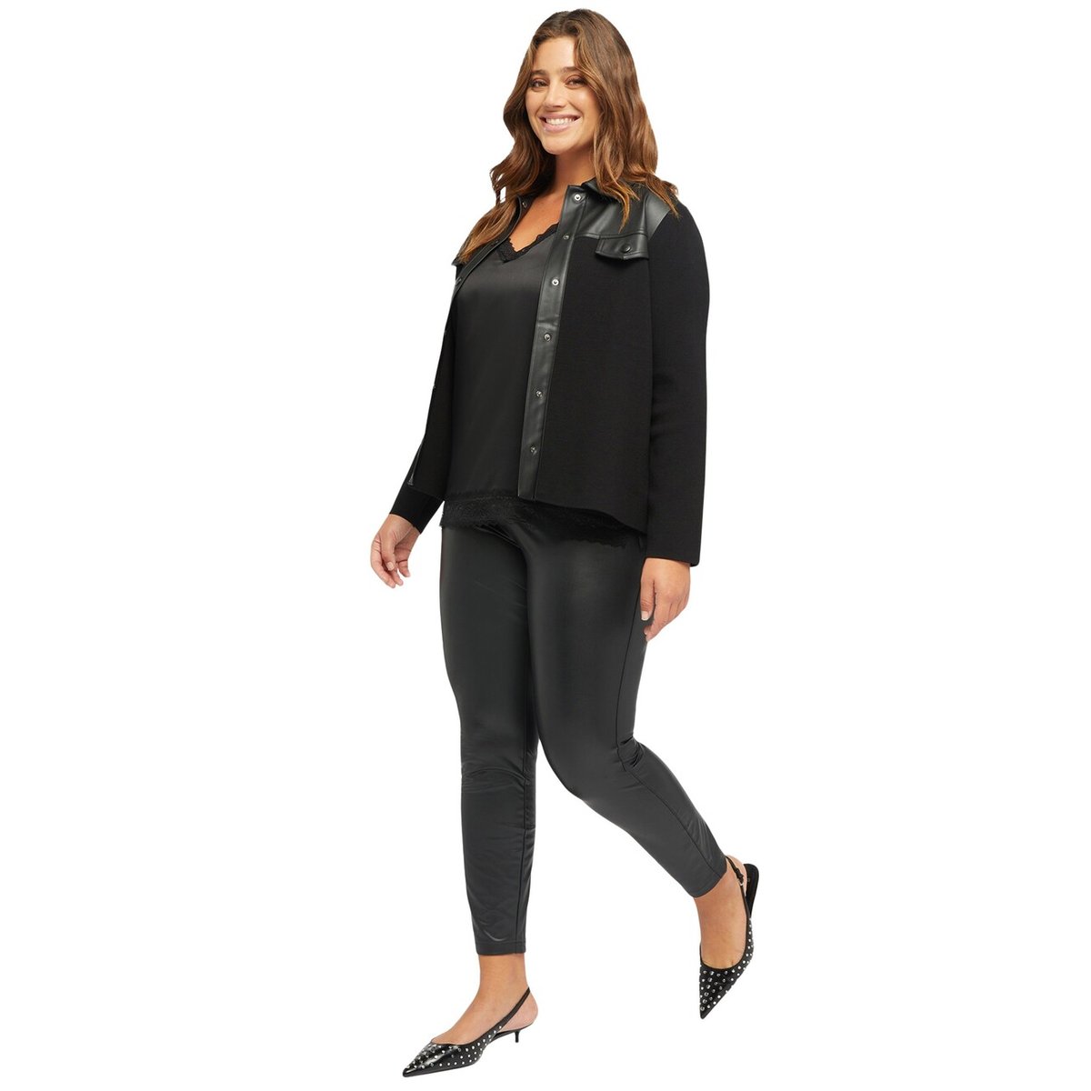 Legging en tissu brillant obtenu à partir de fibres recyclées noir, FIORELLA RUBINO