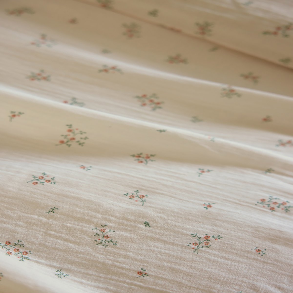 Parure de lit imprimée en gaze de coton, taies rectangles, SEMIS FLEURI beige clair, ESSIX