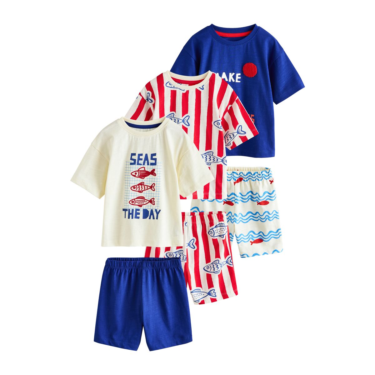 Pyjama short, lot de 3 rouge/bleu/blanc bord de mer, NEXT