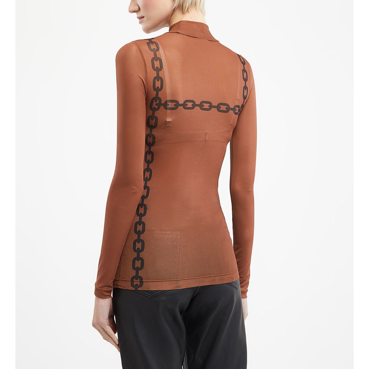 T-shirt slim mesh manches longues marron clair, GALERIES LAFAYETTE