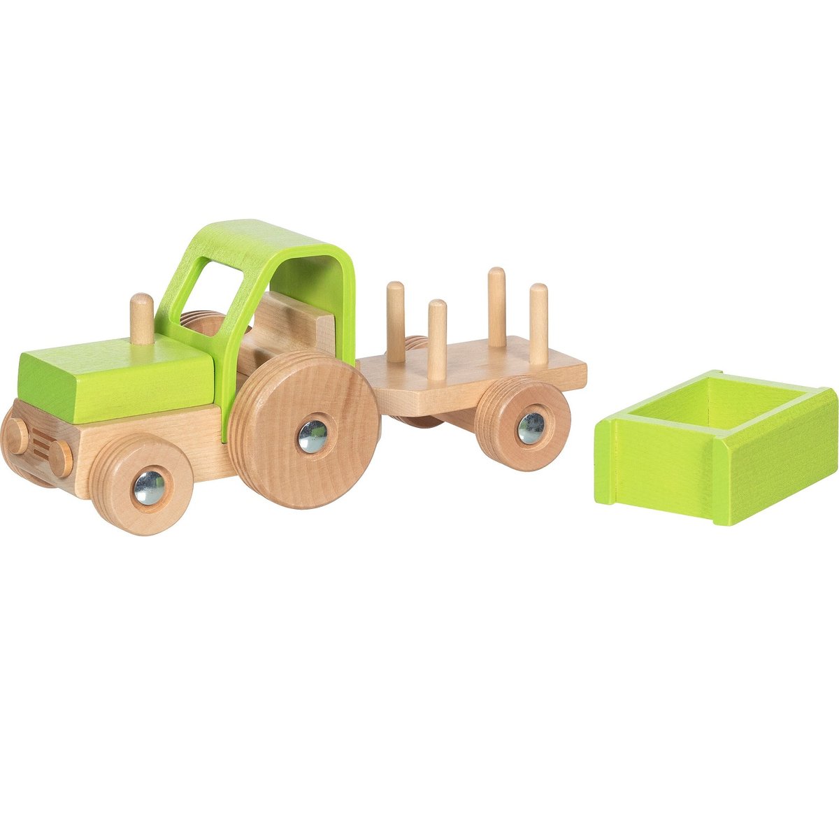 Tracteur avec remorque en bois vert, GOKI