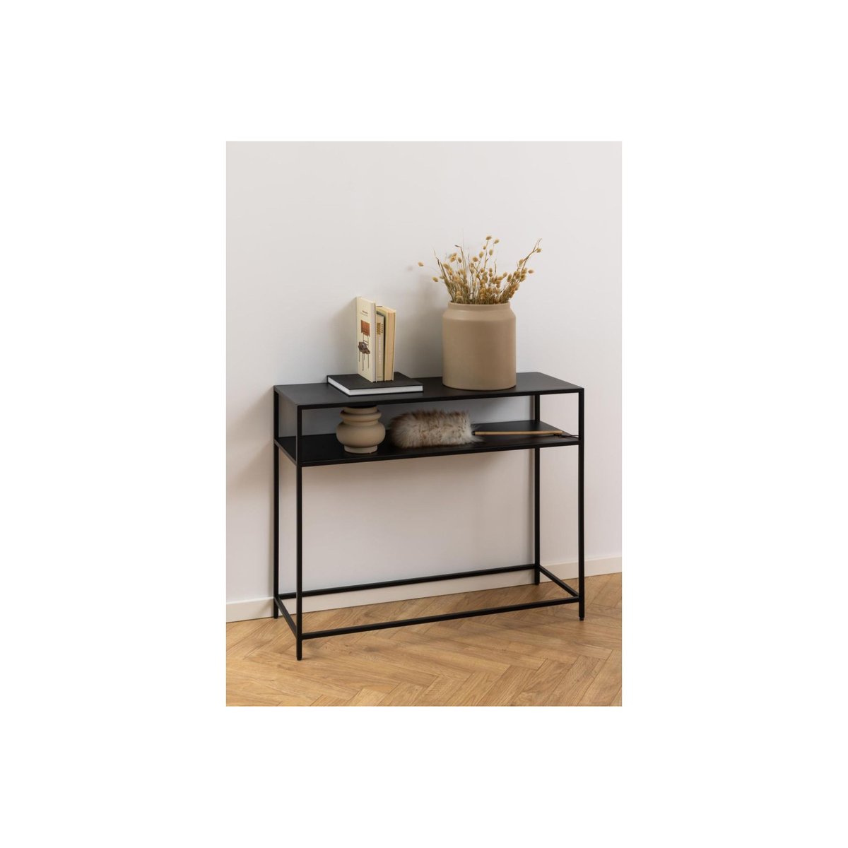 Console rectangulaire double plateau en métal noir L100 - CASSIA noir, HELLIN, DEPUIS 1862