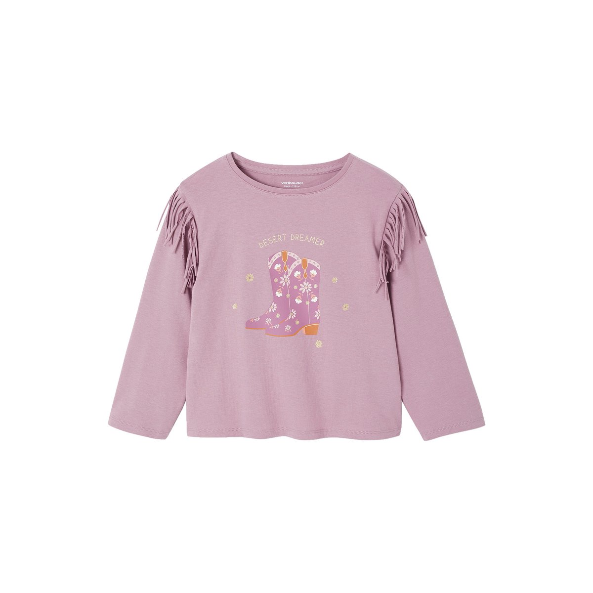Tee-shirt à franges manches longues mauve, VERTBAUDET