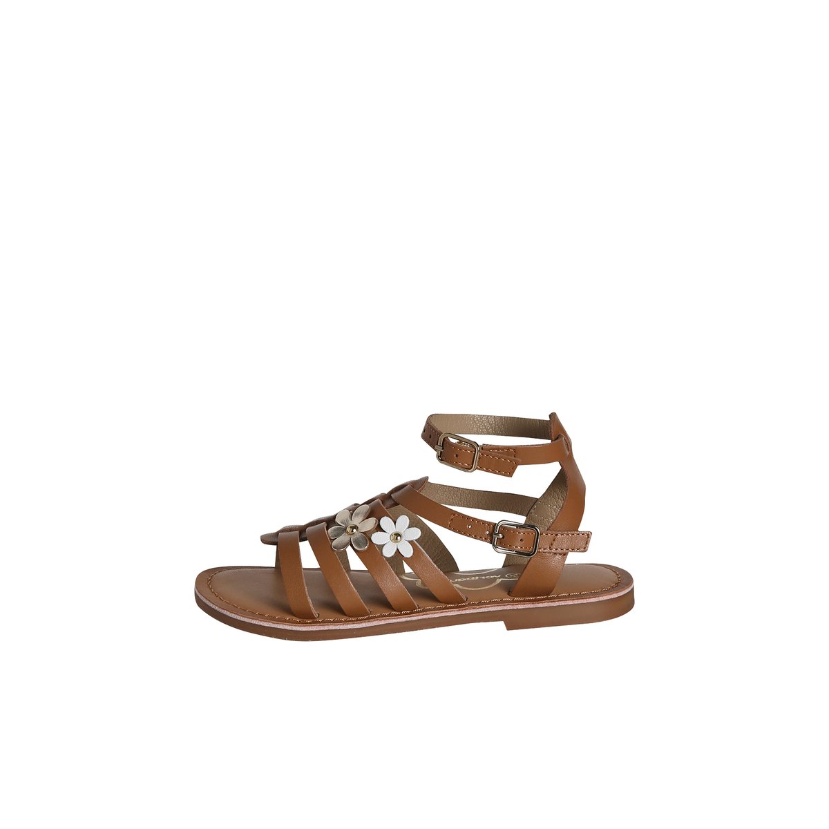 Sandale spartiate cuir à boucles camel, VERTBAUDET