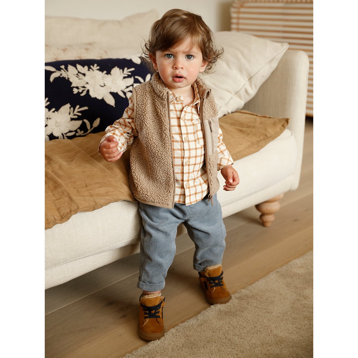 Gilet sans manches bébé en sherpa taupe, VERTBAUDET