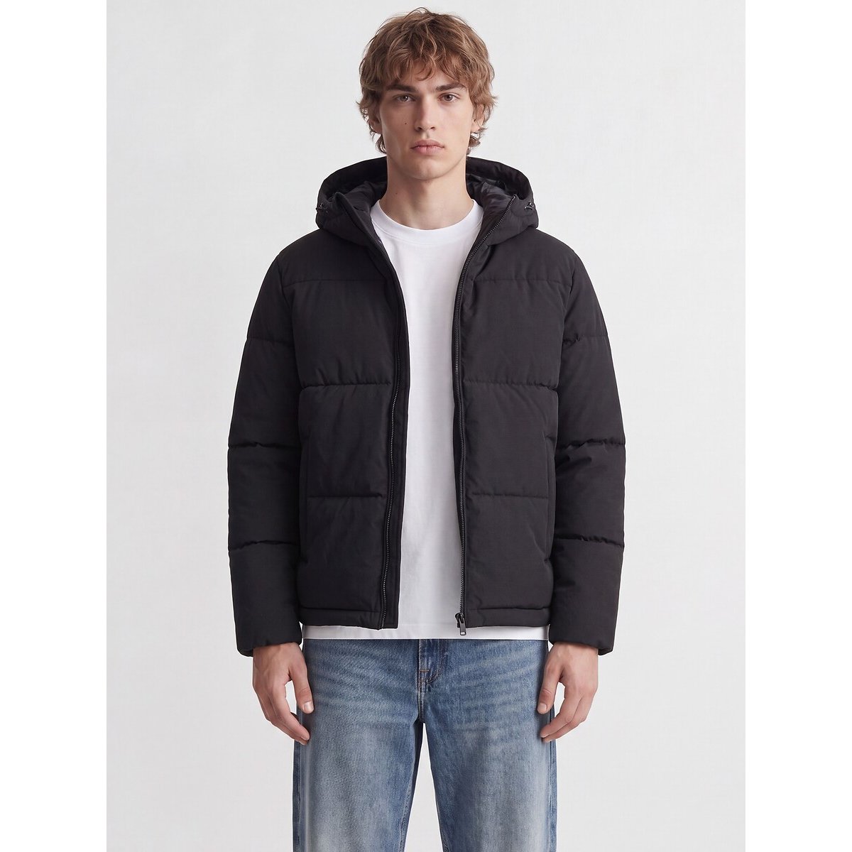 Doudoune courte capuche fixe col montant, plein hiver noir, JACK & JONES