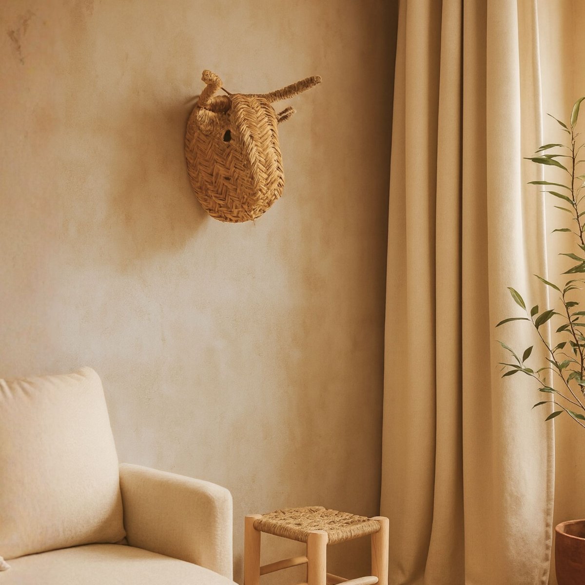 Déco murale petite tête de Taureau en paille - LOJI naturel, HOME MAISON