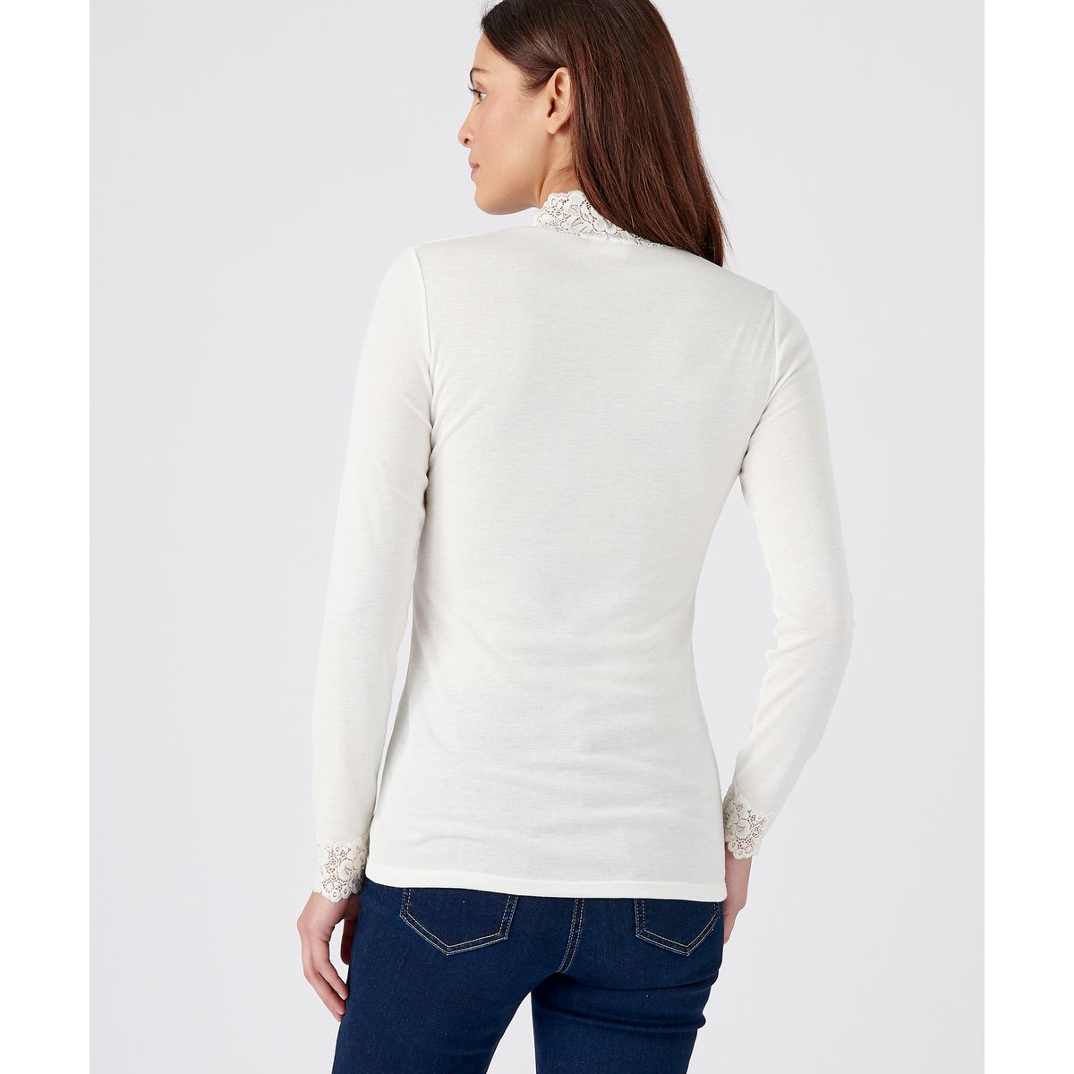 Tee-shirt  manches longues col montant blanc cassé, DAMART