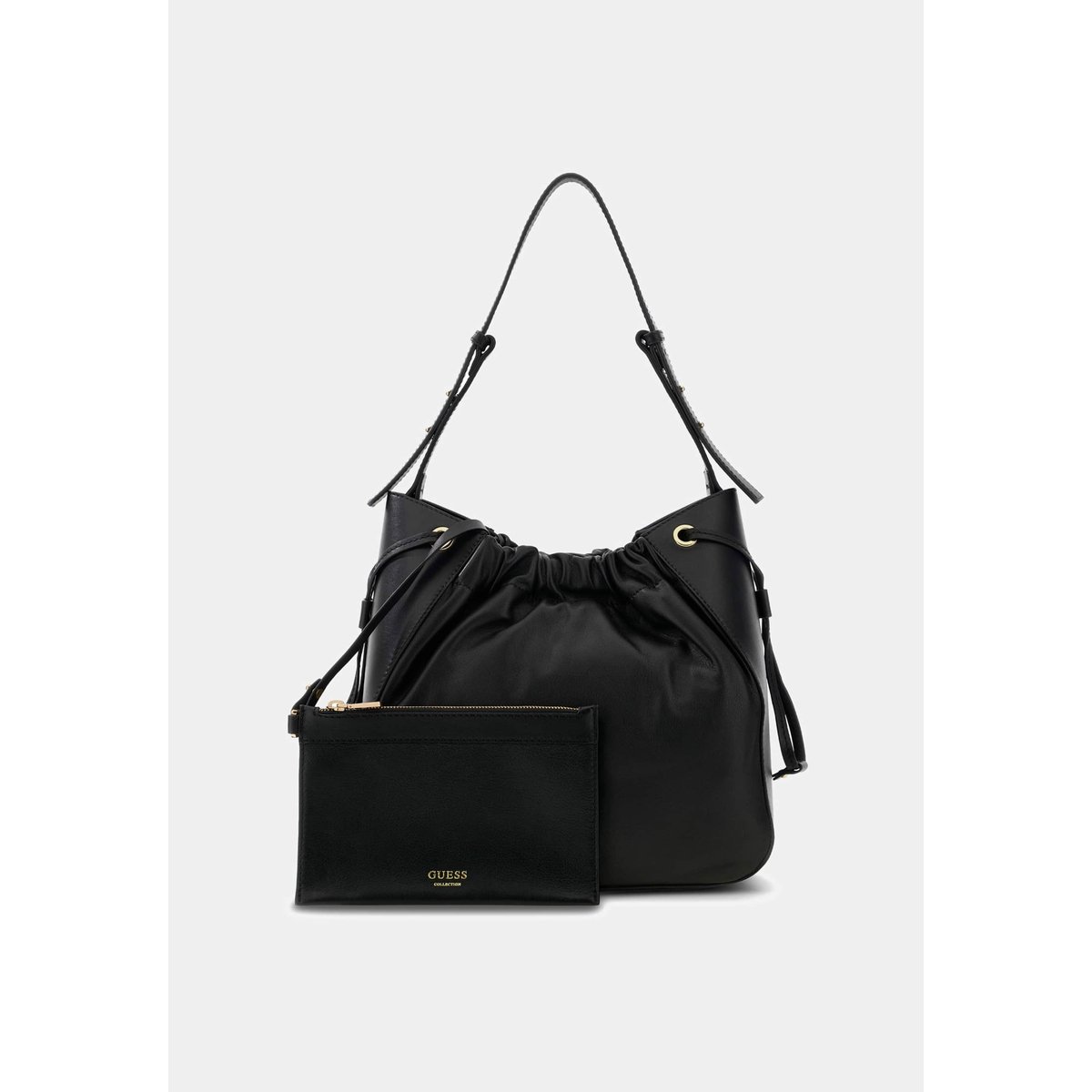 Sac Seau En Cuir Véritable Helene noir, GUESS