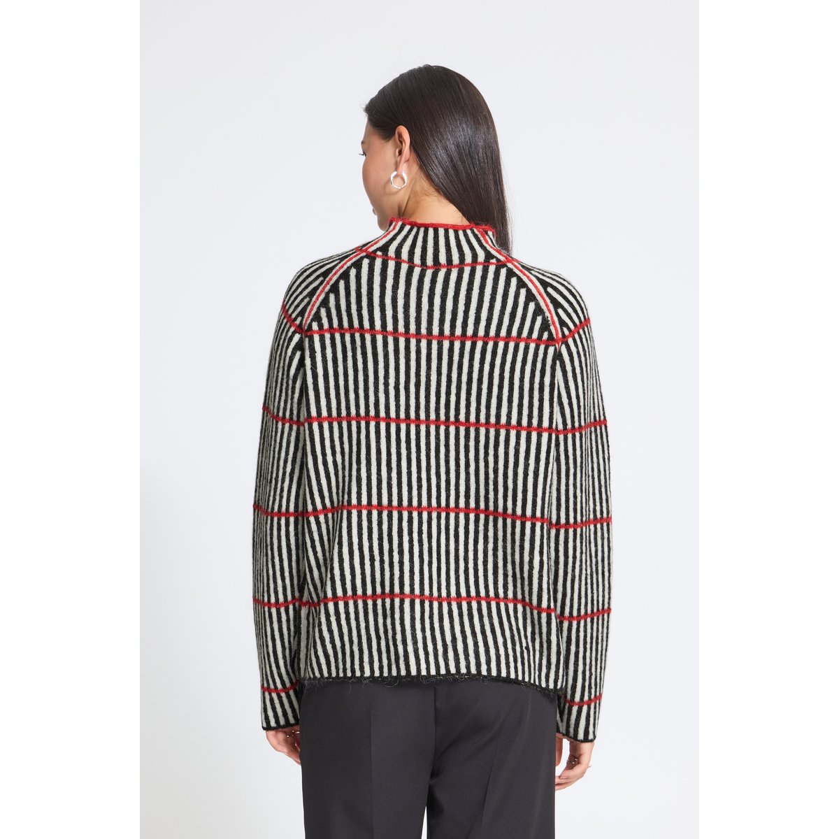 Á manches longues noir blanc rouge black white salsa stripe, ICHI