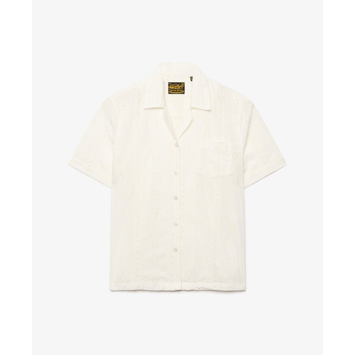 Chemise à manches courtes Heritage Broderie blanc cassé, SUPERDRY