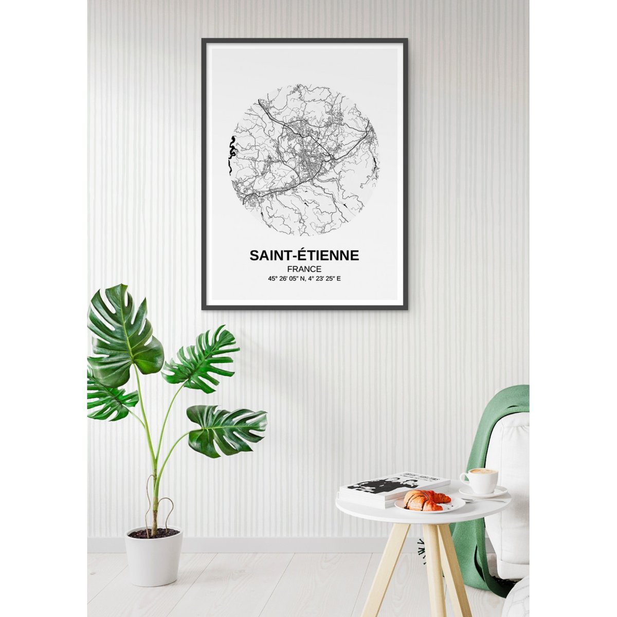 Affiche Carte Saint-Etienne blanc, L'AFFICHERIE