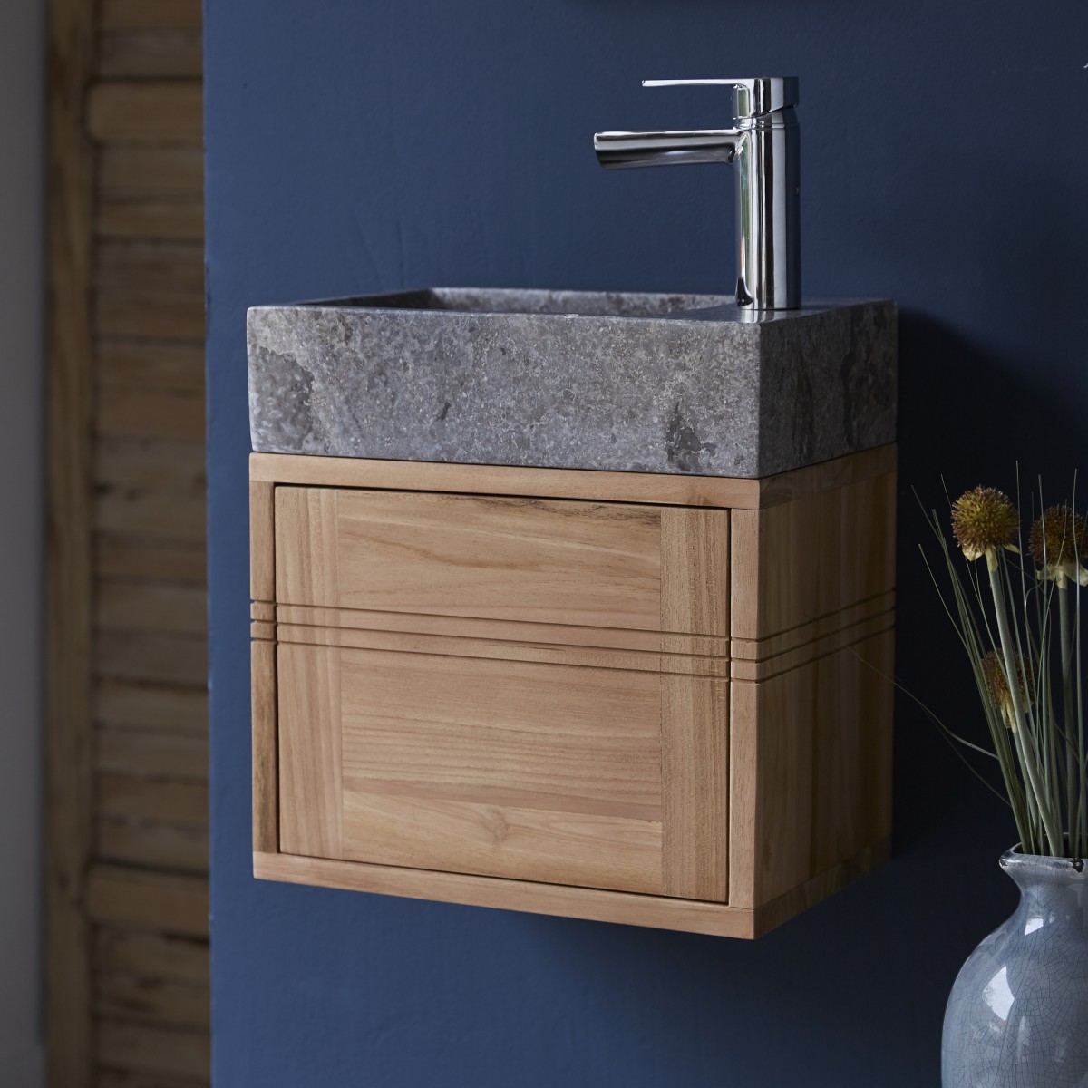 Meuble Salle De Bain en Teck massif, BASIC gris, TIKAMOON