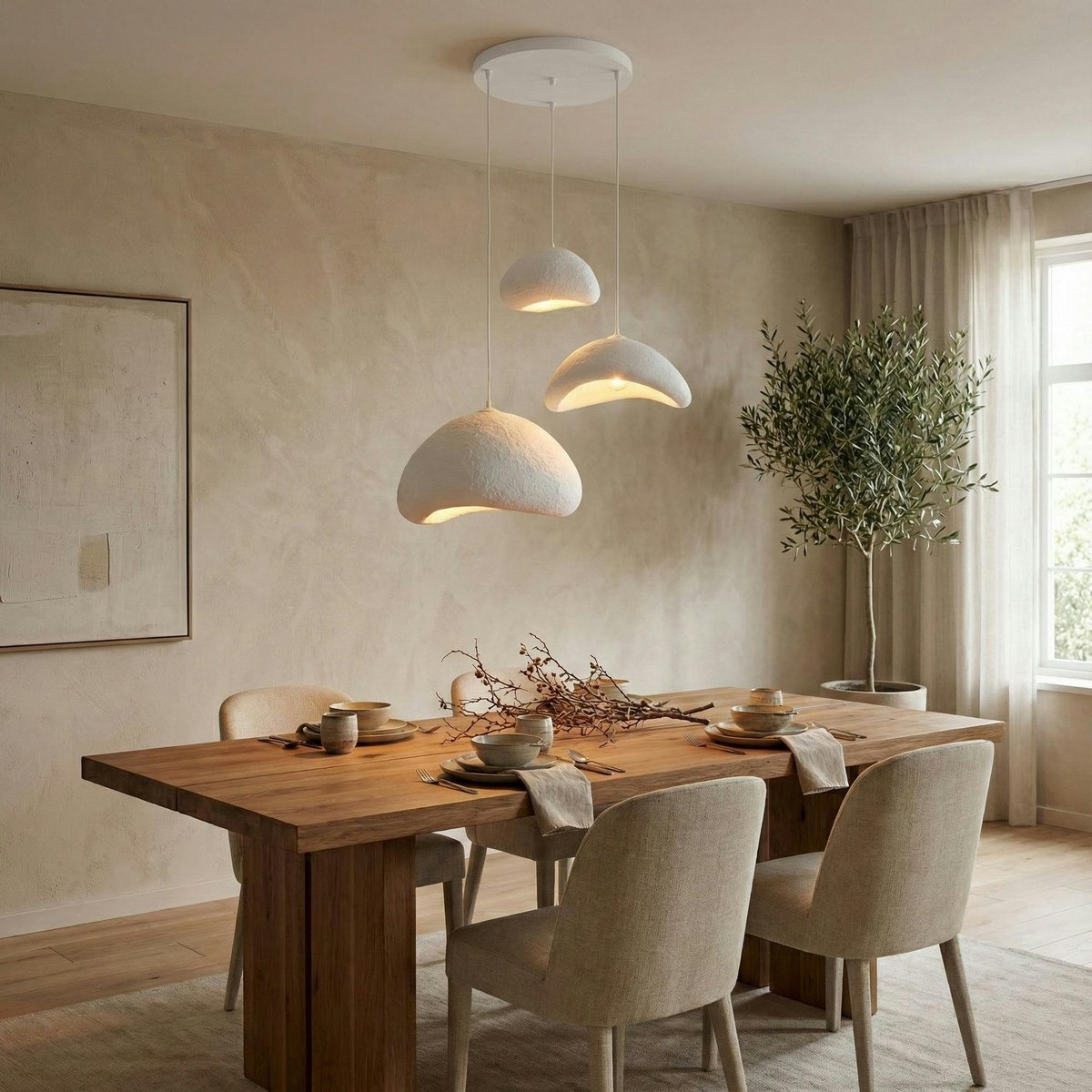 Suspension salle à manger blanche 3 lampes 82 cm NOXIS blanc, PIER IMPORT