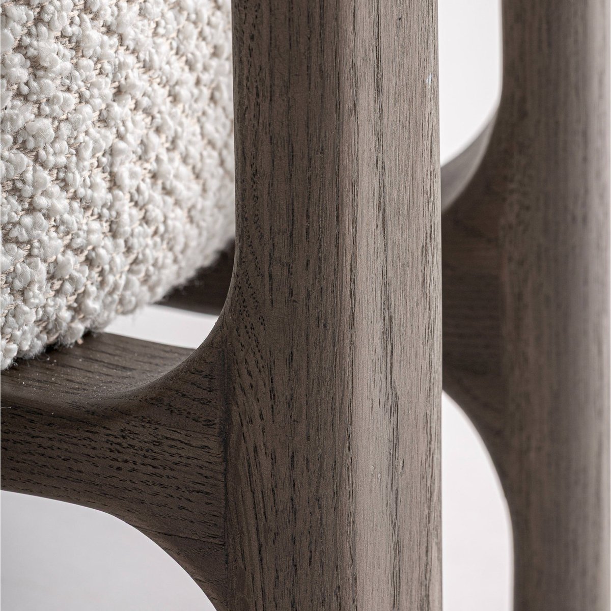 Fauteuil contemporain bois et tissu bouclé écru et brun, RECOLLECTION