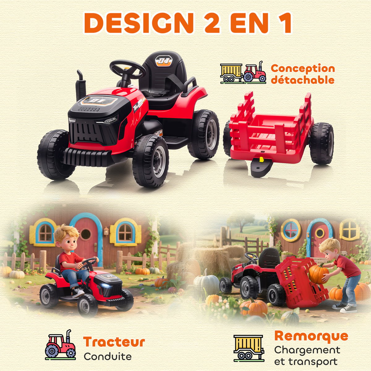 Voiture de chantier électrique à conducteur rouge, AIYAPLAY
