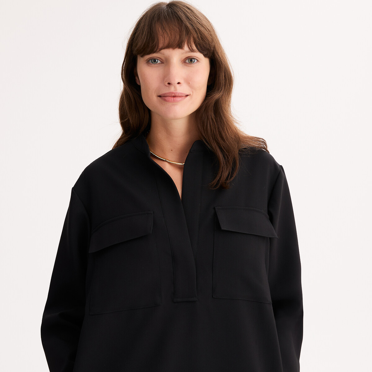 Robe droite, longueur genou, polyviscose stretch noir, ANNE WEYBURN