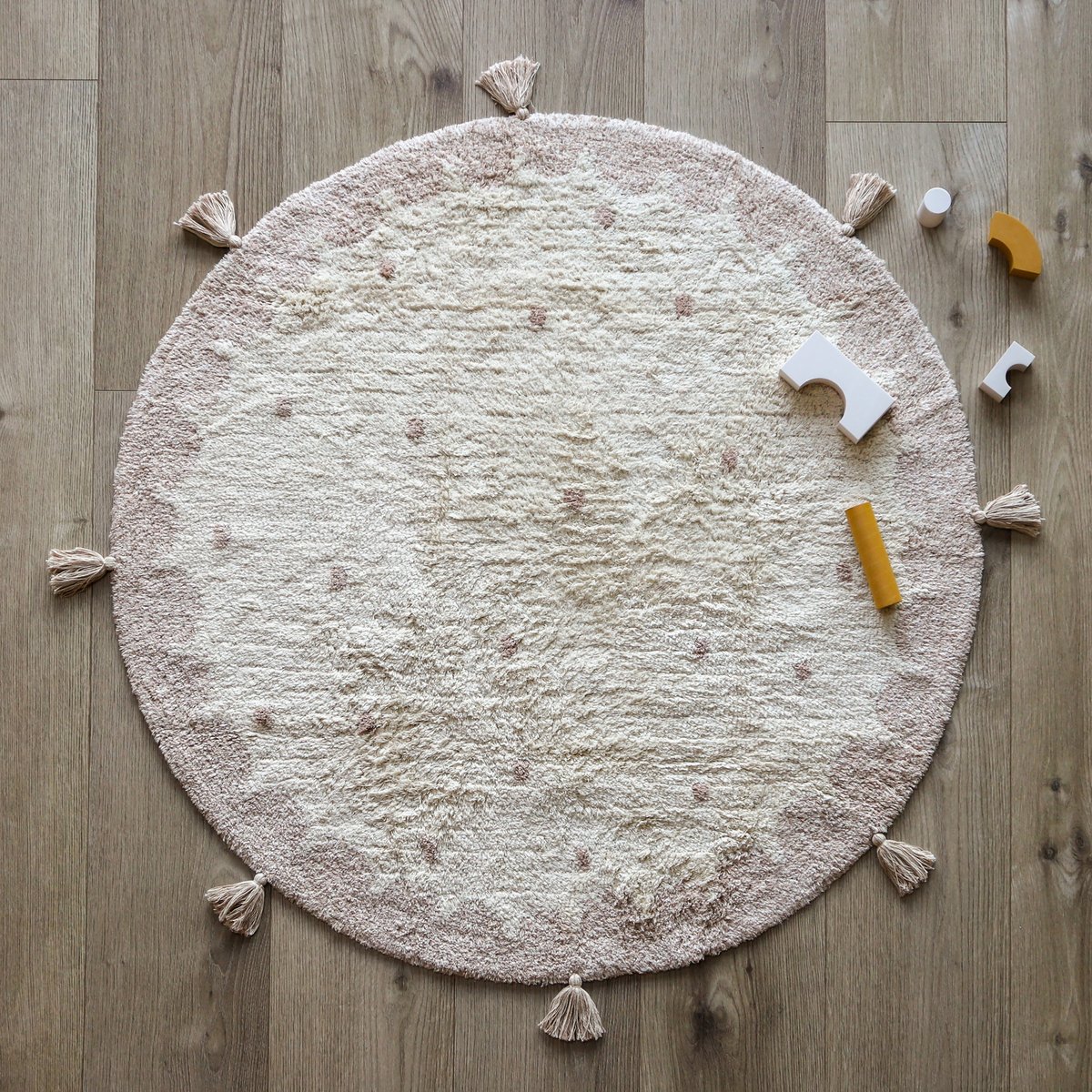 Tapis rond Mallen rose pâle, blanc cassé, NATTIOT