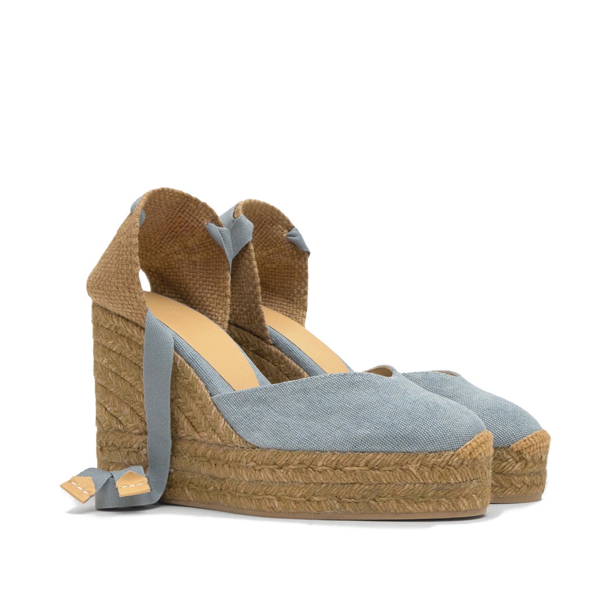 Espadrilles compensées en jute tressée à découpe en V CHIARA EXTRA PLATFORM azur, CASTANER