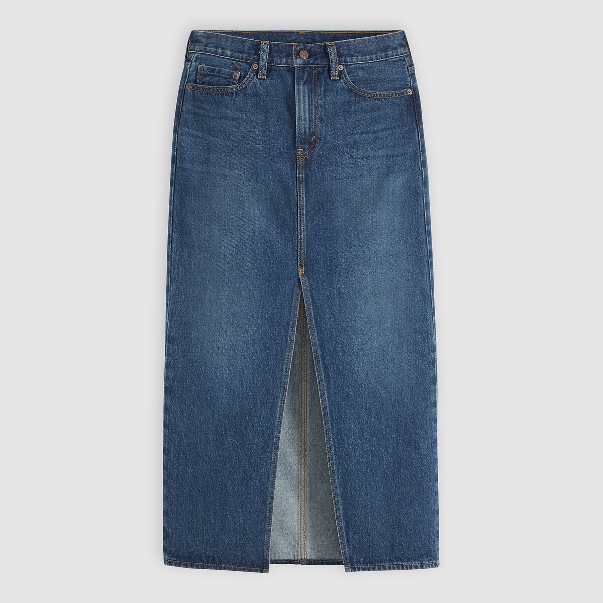 Jupe droite midi fendue en denim indigo, LEVI'S