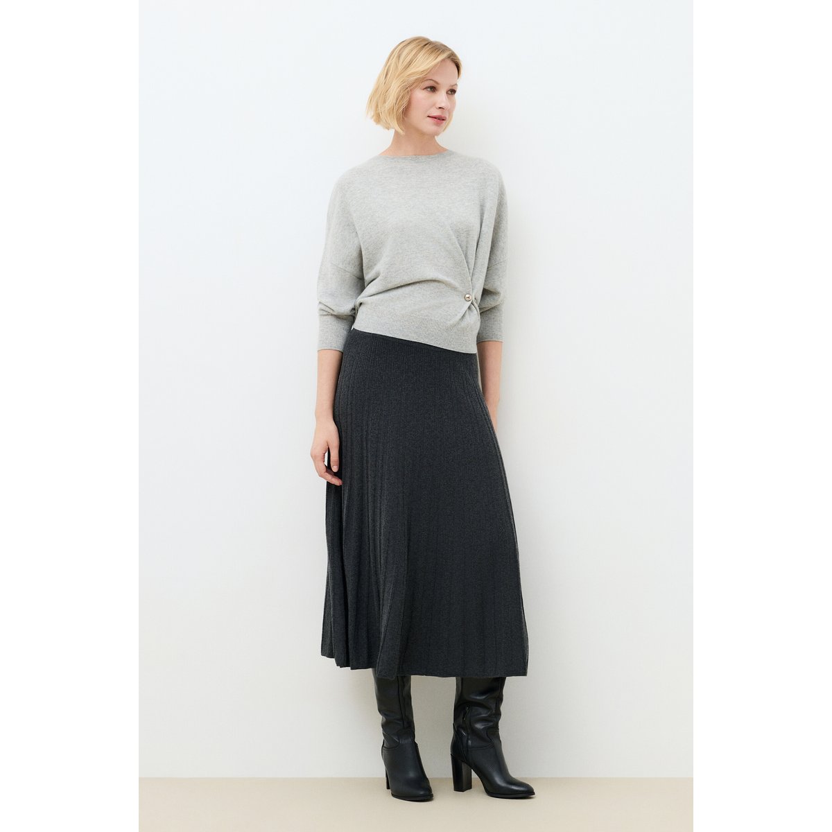 Jupe fluide en maille JDAKOTA gris, CAROLL