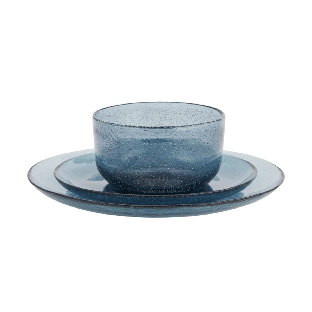 Assiette verre bullé bleu, MADAM STOLTZ