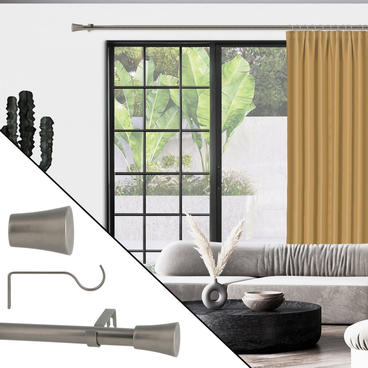 Kit tringle à rideaux extensible D28/25 à pommeaux en métal argent, MOBOIS