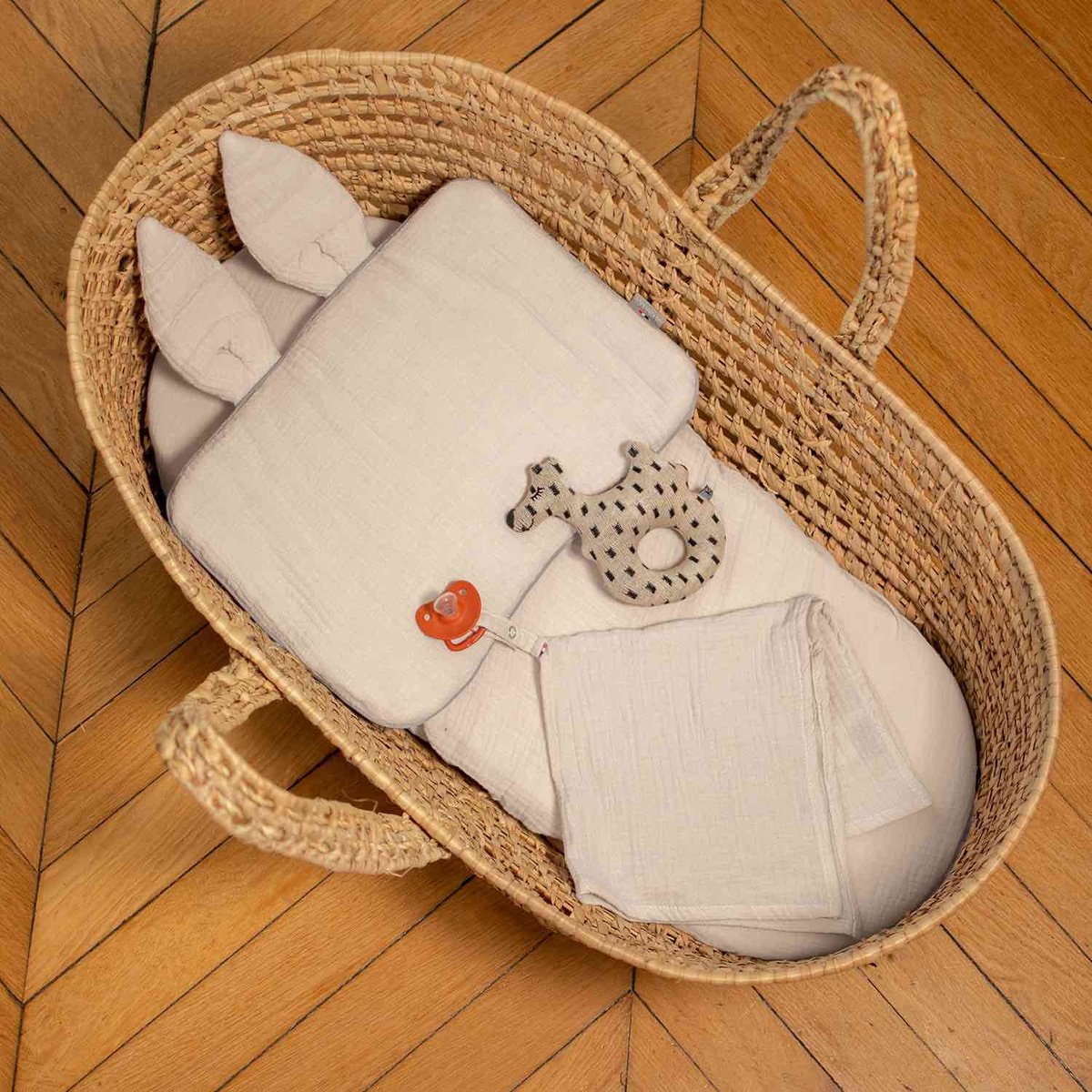 Oreiller plat coussin lapin réversible en gaze de coton JEANNE blanc à pois or, SEVIRA KIDS