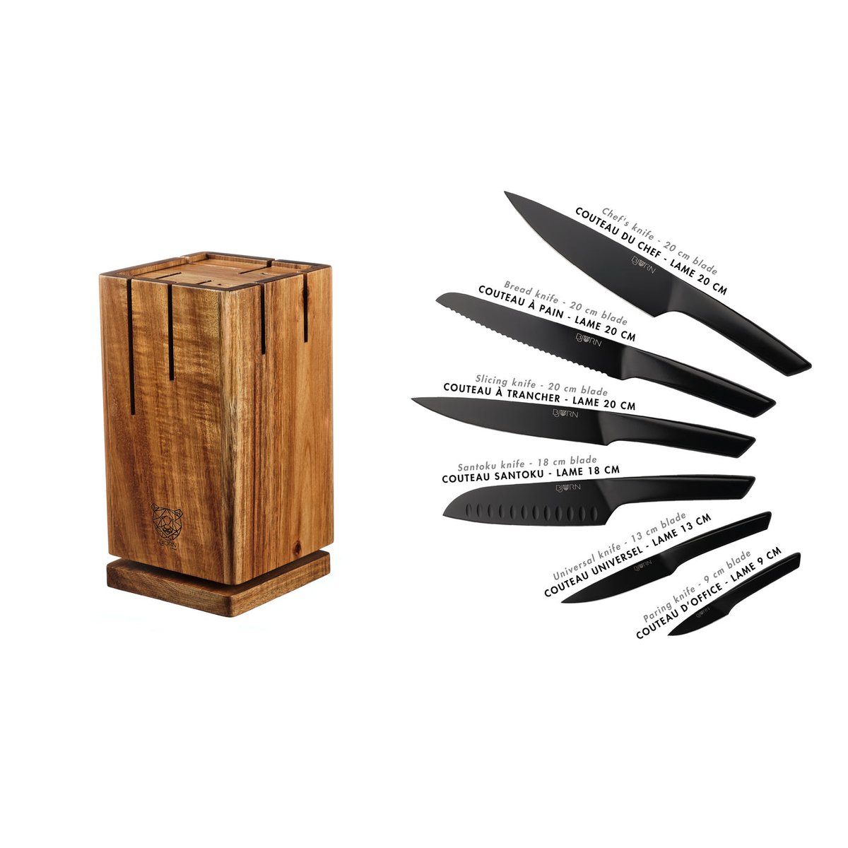 Lot de 7 couteaux de cuisine en inox, NUDE noir mat, BJORN