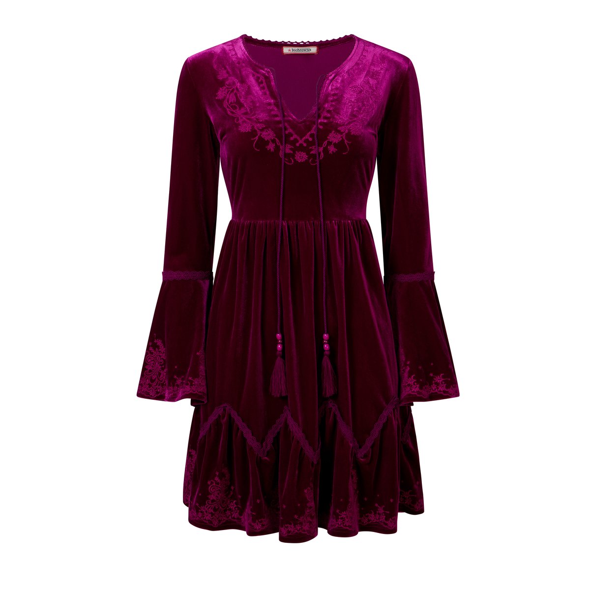 Robe Tunique Brodée en Velours Darcie rose, JOE BROWNS