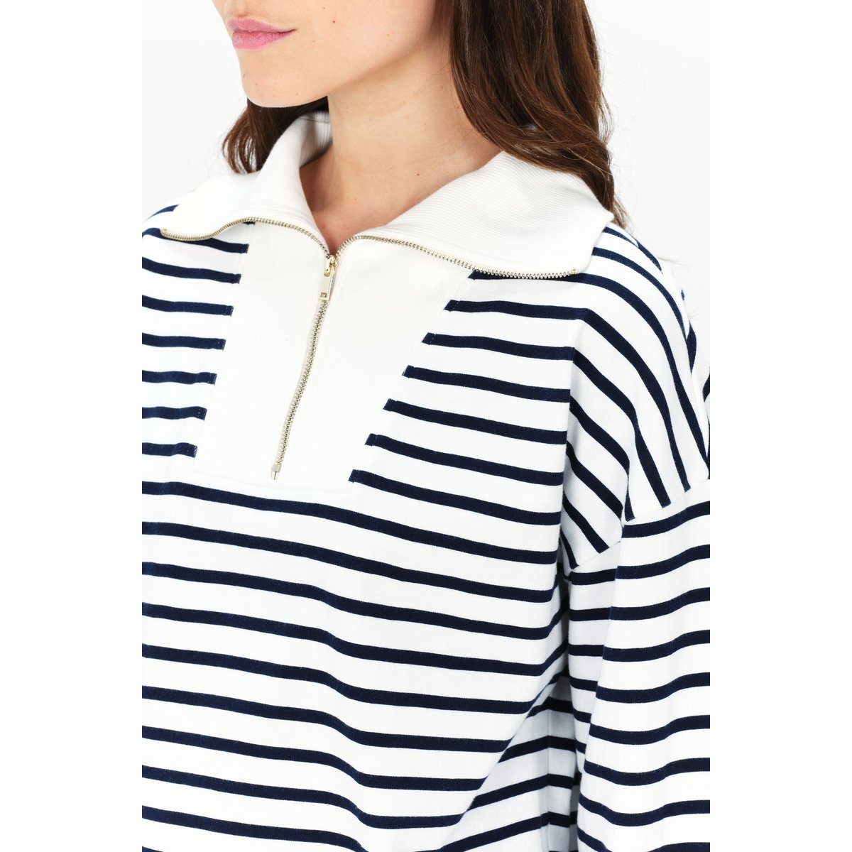 T-shirt loose col à revers coton TLEANDRO bleu marine, CAROLL