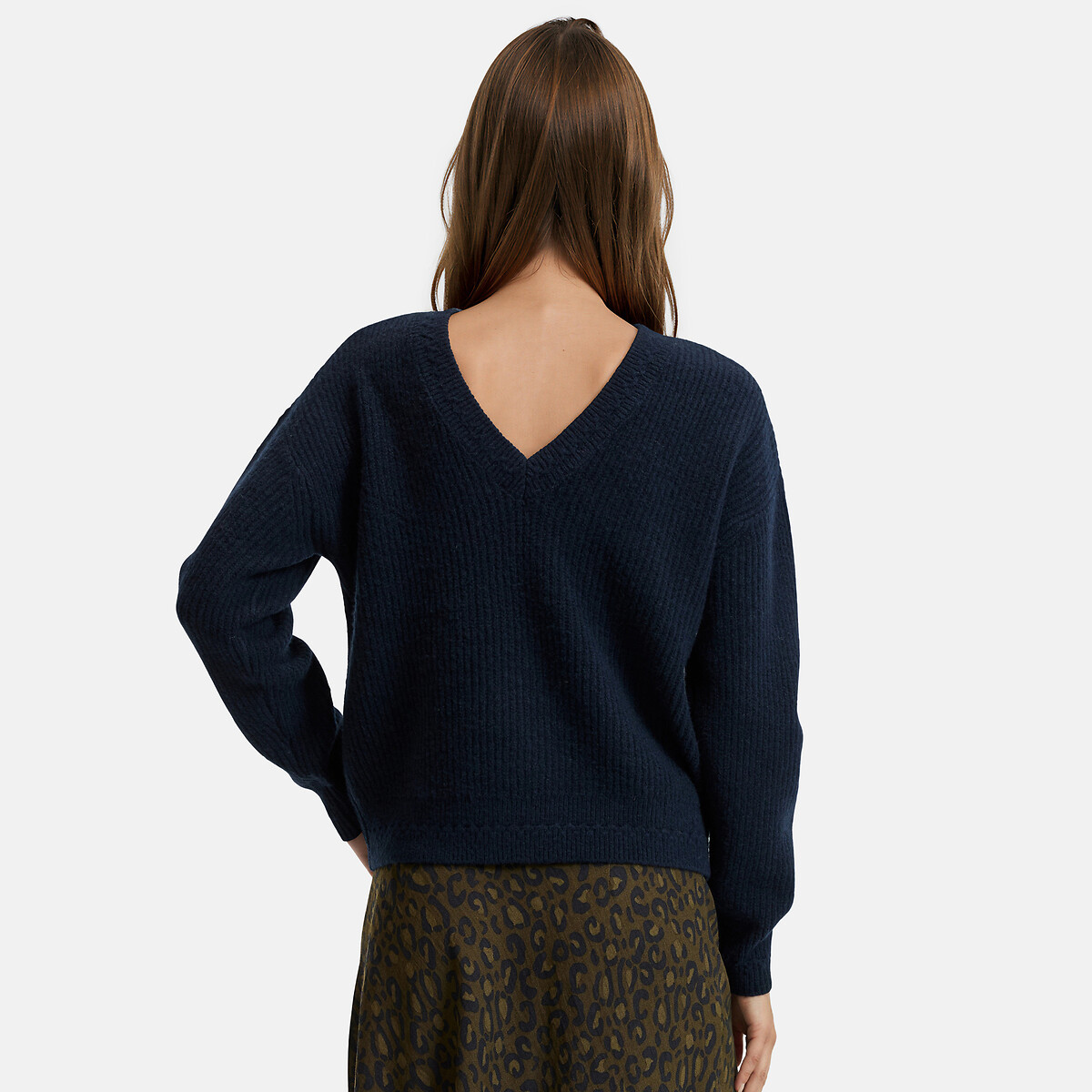 Pull réversible col rond col V bleu marine, LA REDOUTE COLLECTIONS