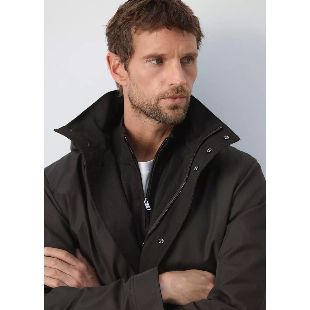 Parka à capuche en mélange de coton marron, MANGO MAN