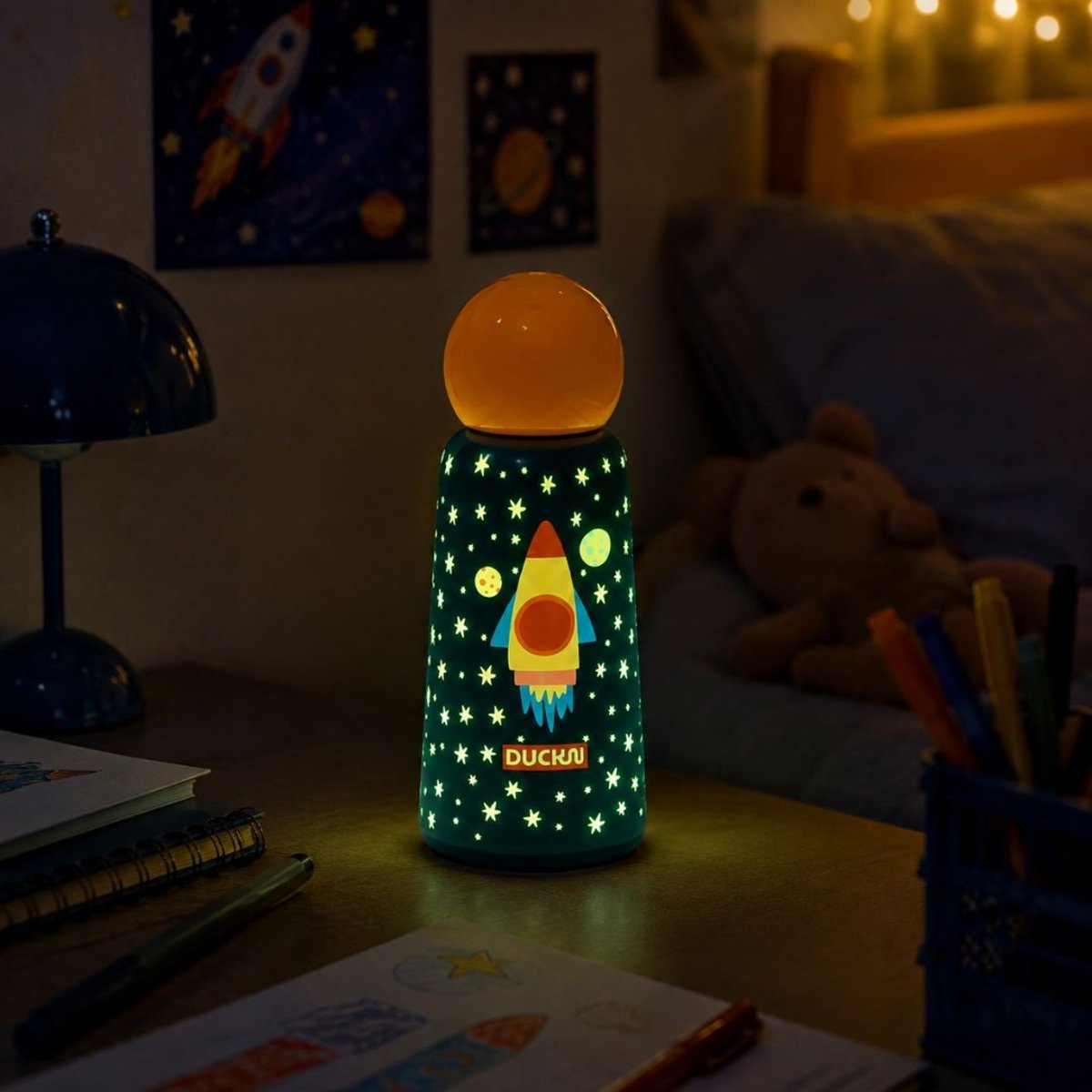 Gourde isotherme fluorescente fusée bleu, ARTIME