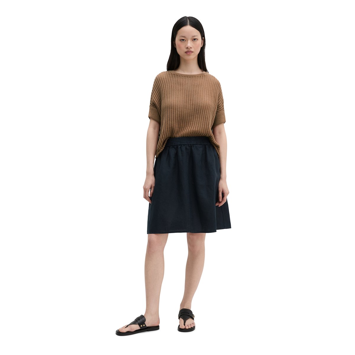 Jupe en lin flared avec ceinture élastique bleu foncé, MARC O'POLO