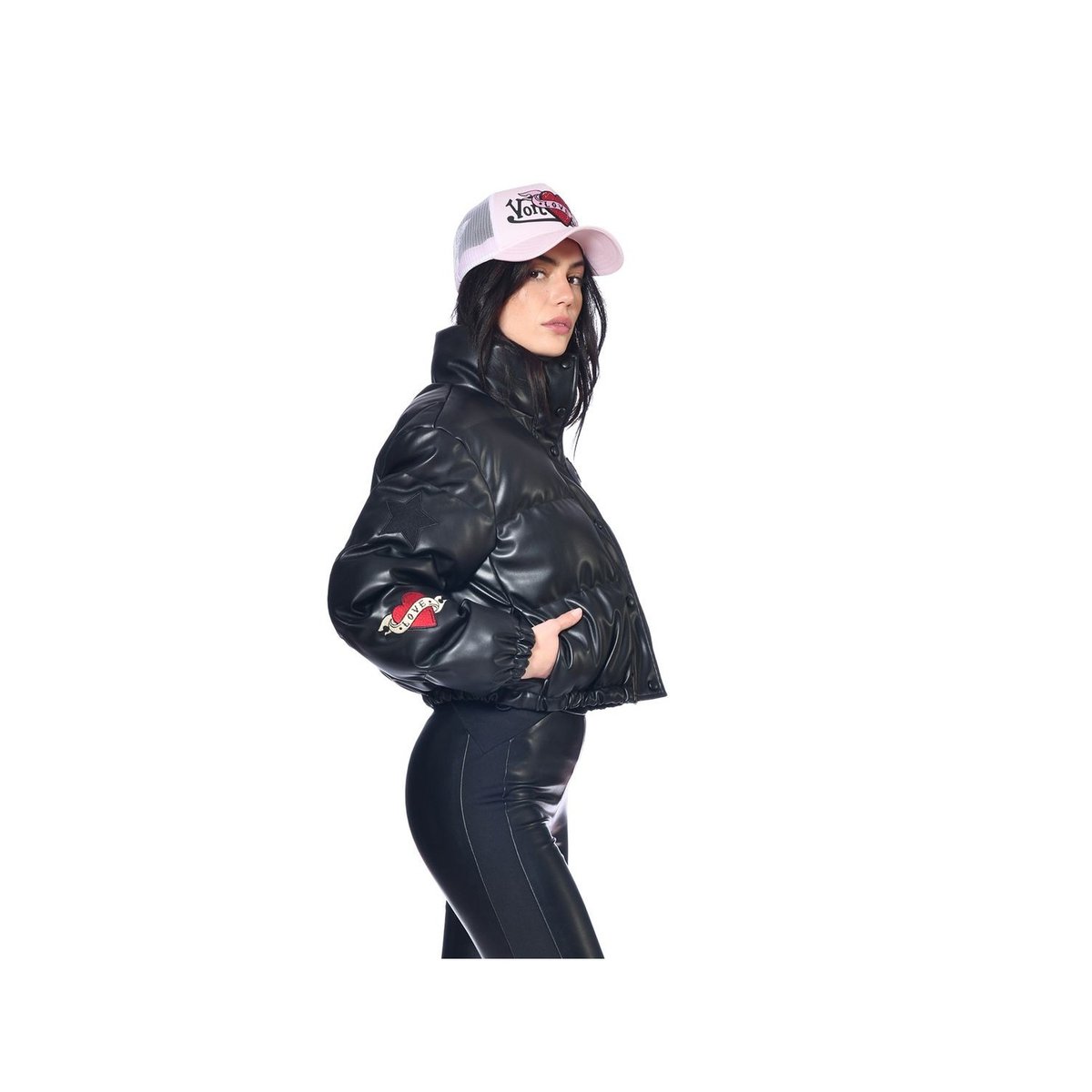 Doudoune courte broderies aux manches Jenny noir, VON DUTCH
