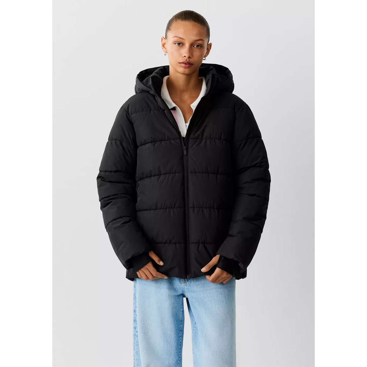 Anorak matelassé à capuche noir, MANGO TEEN