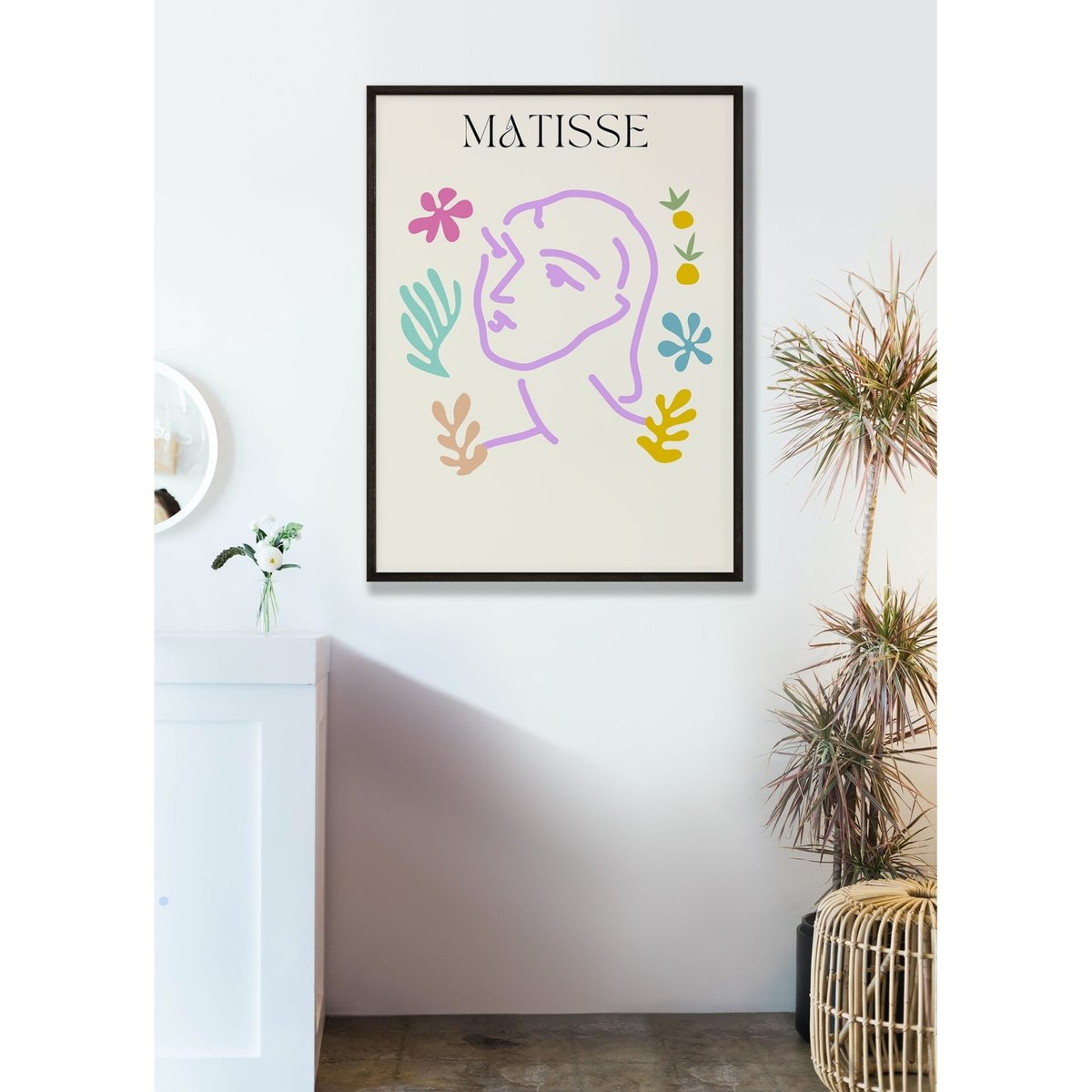 Affiche Matisse 'Portrait Fleuri' – Art minimaliste blanc, L'AFFICHERIE