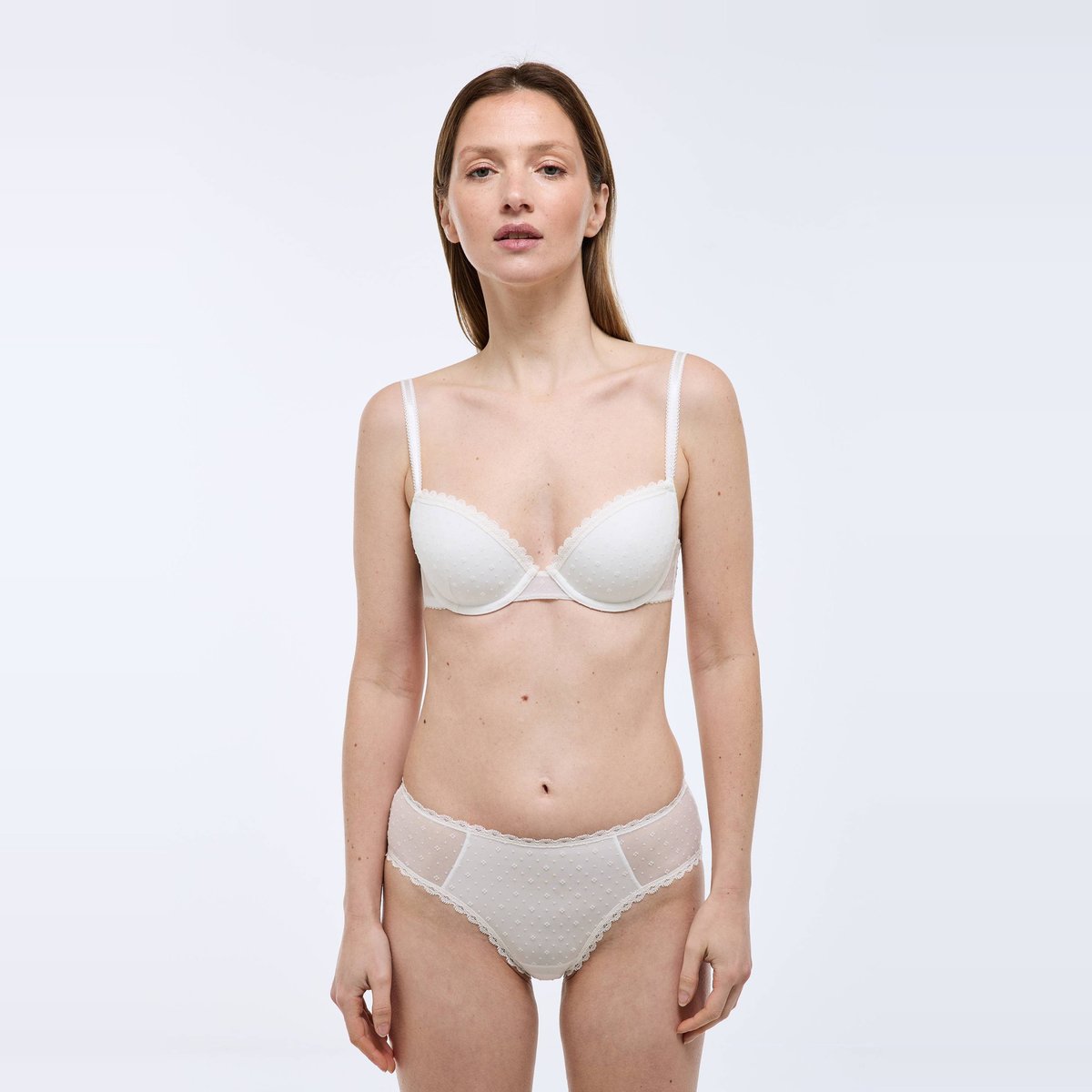 Soutien-gorge corbeille paddé GINETTE en tulle floqué ecru, MONOPRIX