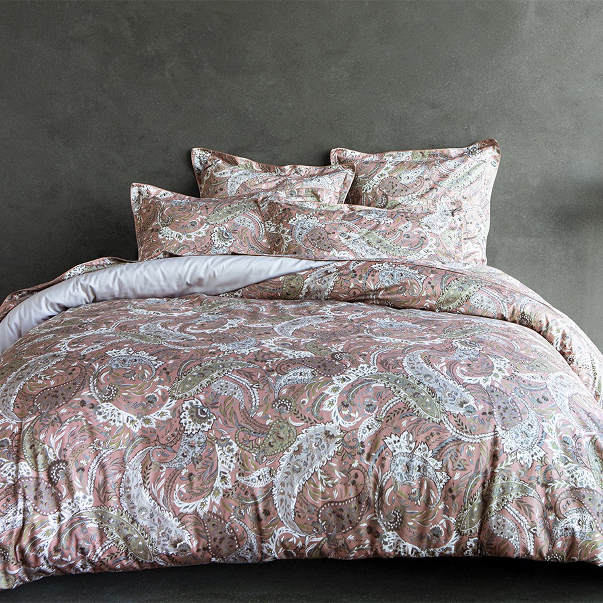 Drap plat imprimé en satin de coton bio, ZADIG brun terre cuite, ALEXANDRE TURPAULT