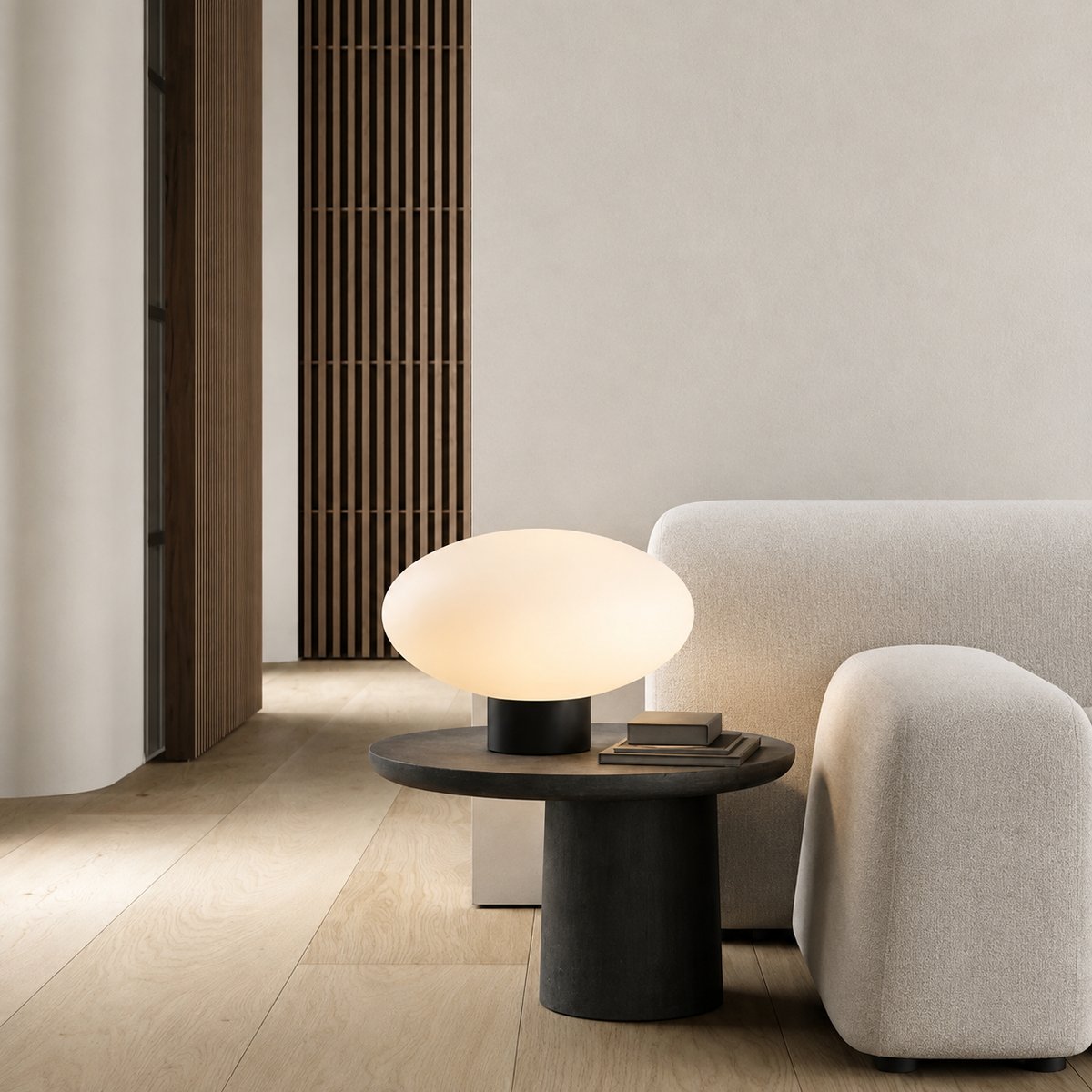 Lampe de table, métal et verre opalin, diamètre 40 cm, ORION noir mat, ALTASSINA