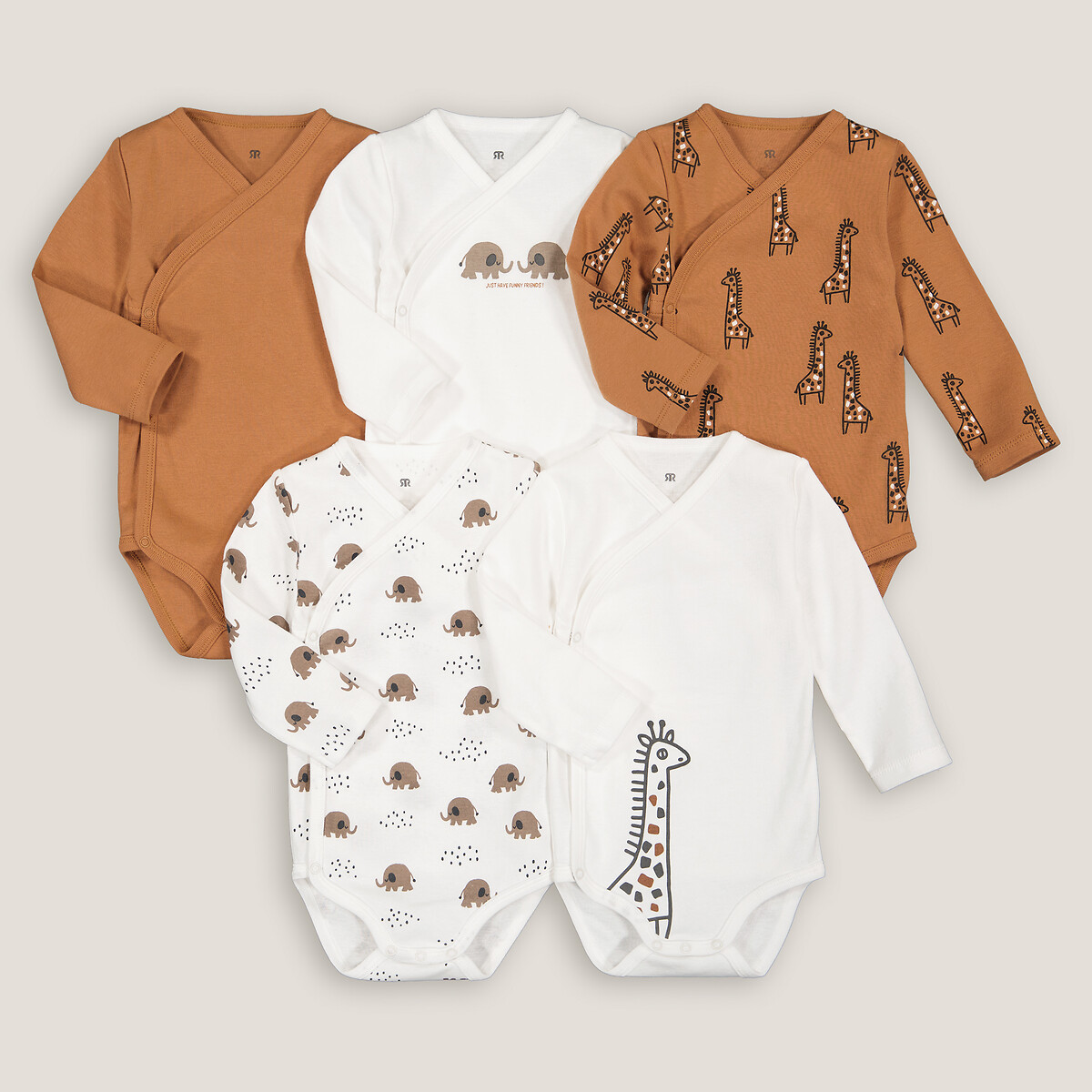 Lot de 5 bodies naissance manches longues assortis, LA REDOUTE COLLECTIONS