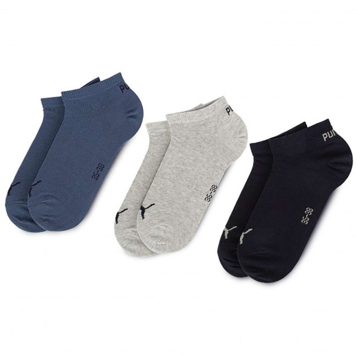 Lots de 3 paires de chaussettes en coton bleu gris et noir uni bleu, PUMA