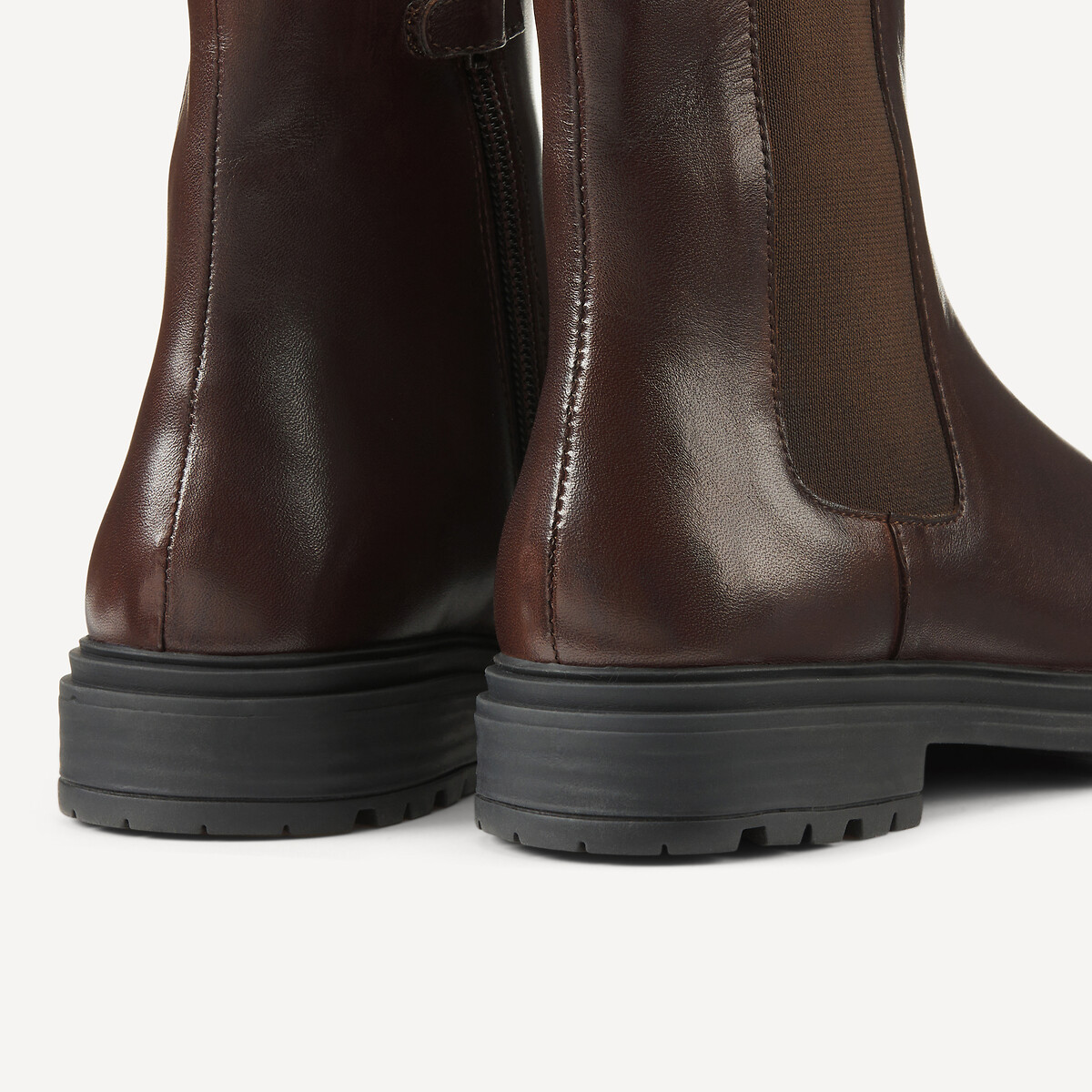Bottines montantes en cuir zippées marron, LA REDOUTE COLLECTIONS